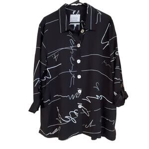 John Mark Black Blouse with White Accent Script, Size XL